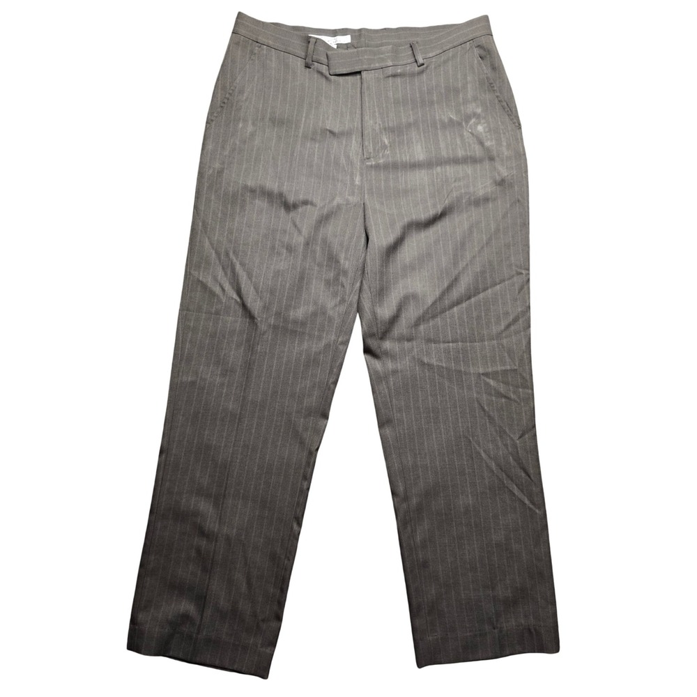 Kenneth Cole New York Mens Pinstripe Dress Pants Gray 38x30 Flat Front Trousers